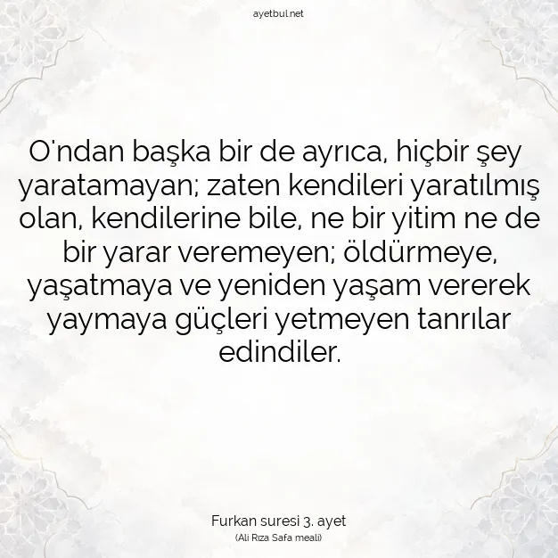 Ayetbul | Kuran Mealleri | Quran | Furkan suresi 3. ayet