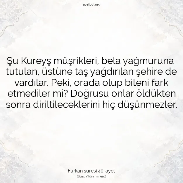 Ayetbul | Kuran Mealleri | Quran | Furkan suresi 40. ayet