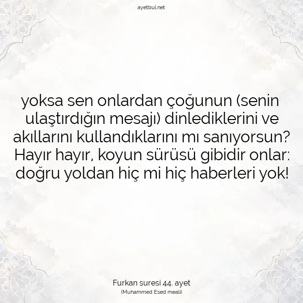 Ayetbul | Kuran Mealleri | Quran | Furkan suresi 44. ayet