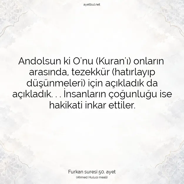 Ayetbul | Kuran Mealleri | Quran | Furkan suresi 50. ayet