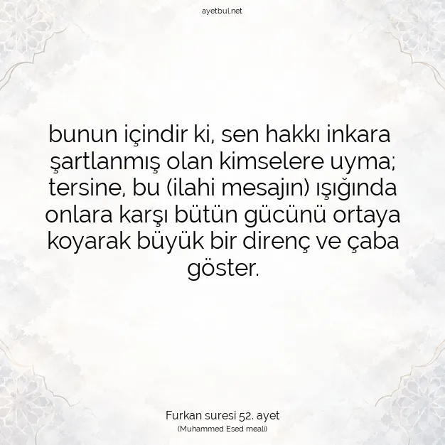Ayetbul | Kuran Mealleri | Quran | Furkan suresi 52. ayet