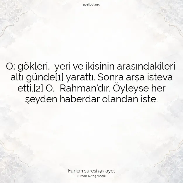 Ayetbul | Kuran Mealleri | Quran | Furkan suresi 59. ayet