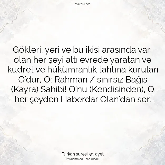 Ayetbul | Kuran Mealleri | Quran | Furkan suresi 59. ayet
