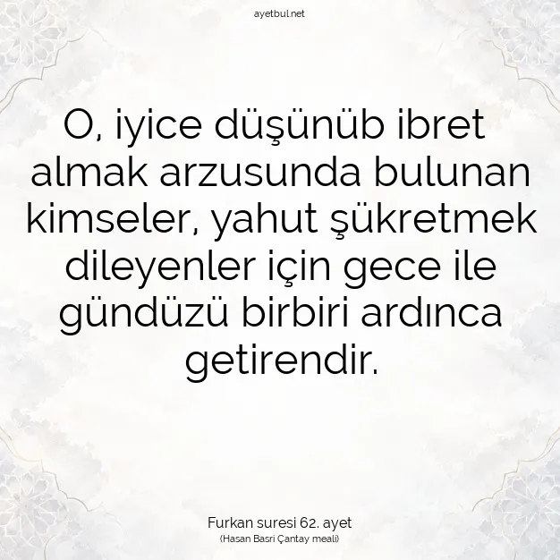 Ayetbul | Kuran Mealleri | Quran | Furkan suresi 62. ayet