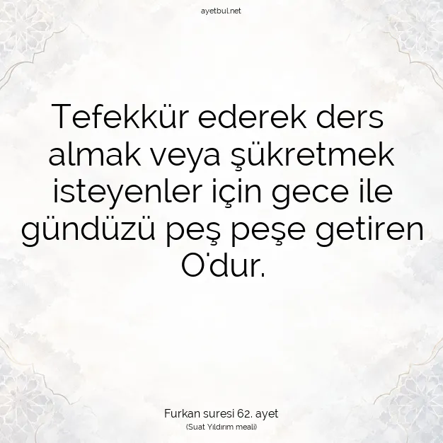 Ayetbul | Kuran Mealleri | Quran | Furkan suresi 62. ayet