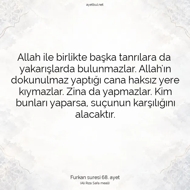 Ayetbul | Kuran Mealleri | Quran | Furkan suresi 68. ayet