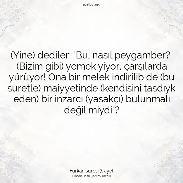 Ayetbul | Kuran Mealleri | Quran | Furkan suresi 7. ayet