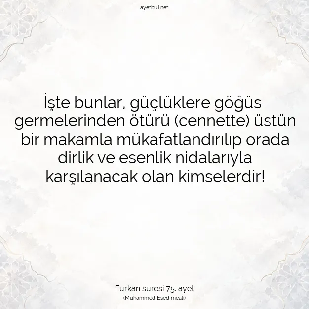Ayetbul | Kuran Mealleri | Quran | Furkan suresi 75. ayet