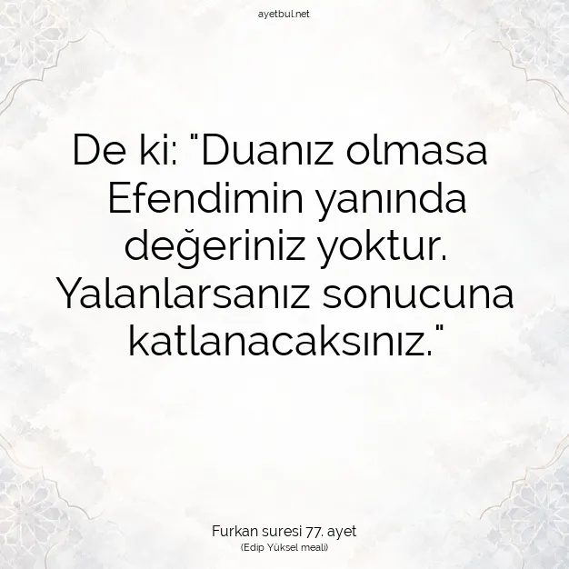 Ayetbul | Kuran Mealleri | Quran | Furkan suresi 77. ayet
