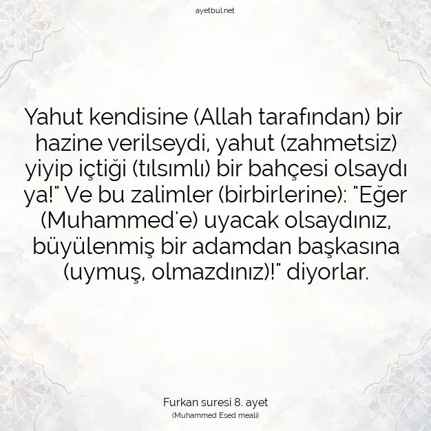 Ayetbul | Kuran Mealleri | Quran | Furkan suresi 8. ayet