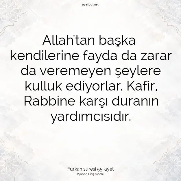 Ayetbul | Kuran Mealleri | Quran | Furkan suresi 55. ayet