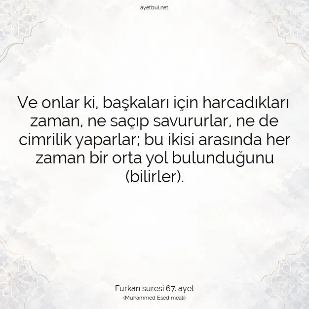 Ayetbul | Kuran Mealleri | Quran | Furkan suresi 67. ayet