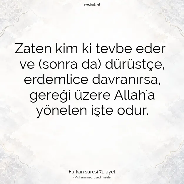 Ayetbul | Kuran Mealleri | Quran | Furkan suresi 71. ayet