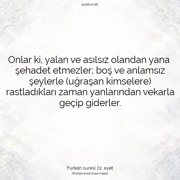 Ayetbul | Kuran Mealleri | Quran | Furkan suresi 72. ayet
