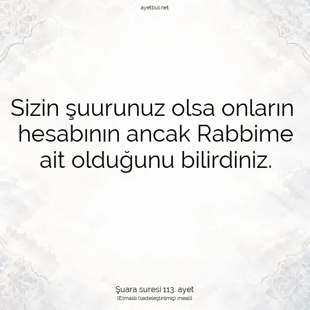 Ayetbul | Kuran Mealleri | Quran | Şuara suresi 113. ayet