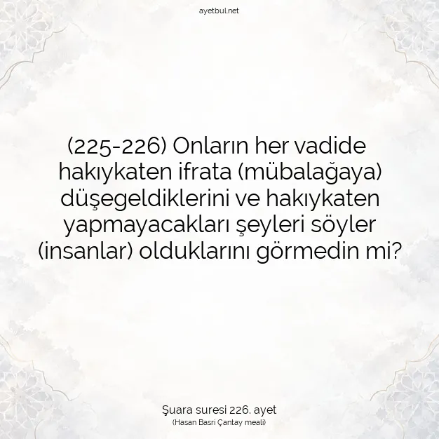 Ayetbul | Kuran Mealleri | Quran | Şuara suresi 226. ayet