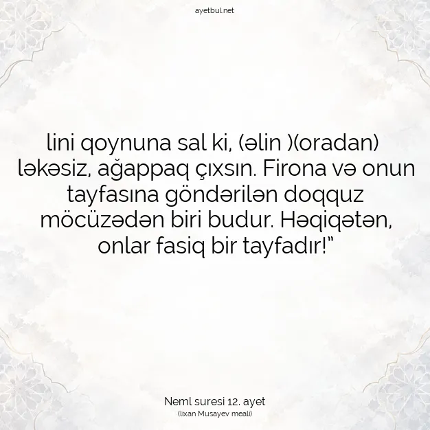 Ayetbul | Kuran Mealleri | Quran | Neml suresi 12. ayet
