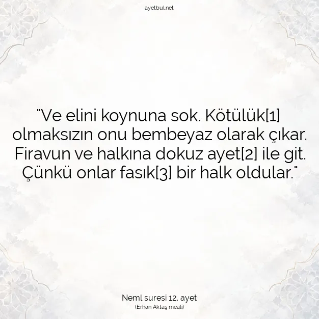 Ayetbul | Kuran Mealleri | Quran | Neml suresi 12. ayet