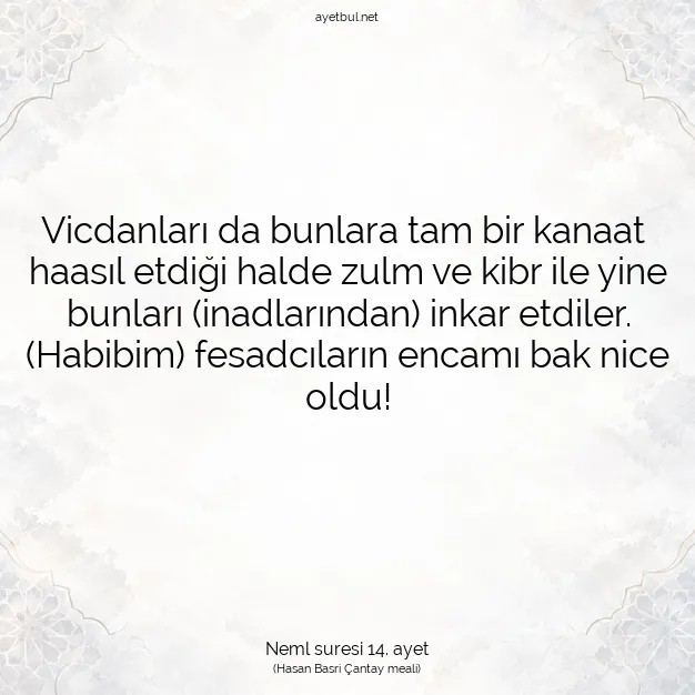Ayetbul | Kuran Mealleri | Quran | Neml suresi 14. ayet