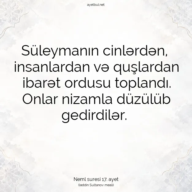 Ayetbul | Kuran Mealleri | Quran | Neml suresi 17. ayet