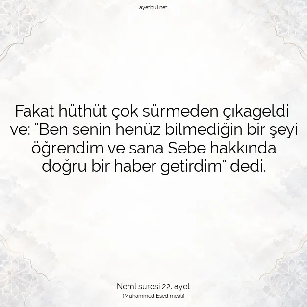 Ayetbul | Kuran Mealleri | Quran | Neml suresi 22. ayet