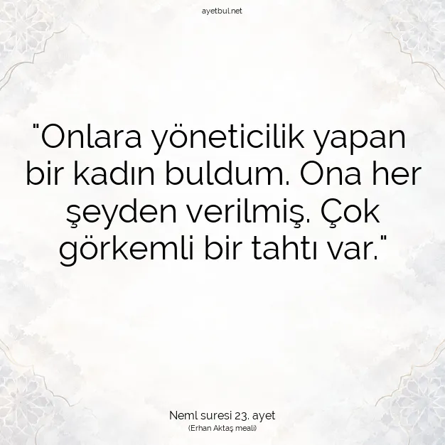 Ayetbul | Kuran Mealleri | Quran | Neml suresi 23. ayet