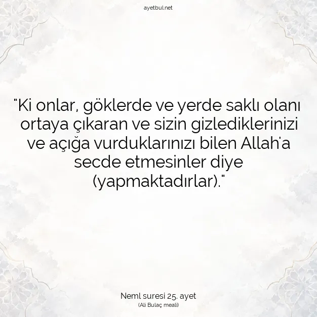 Ayetbul | Kuran Mealleri | Quran | Neml suresi 25. ayet