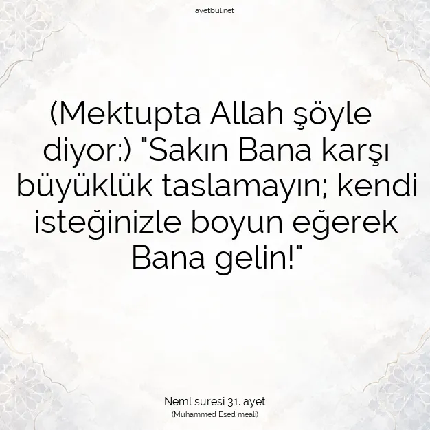 Ayetbul | Kuran Mealleri | Quran | Neml suresi 31. ayet