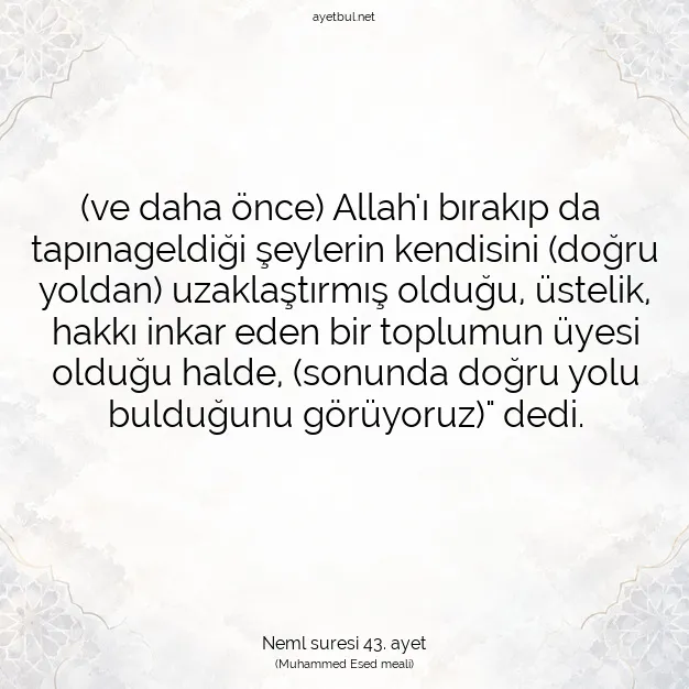 Ayetbul | Kuran Mealleri | Quran | Neml suresi 43. ayet