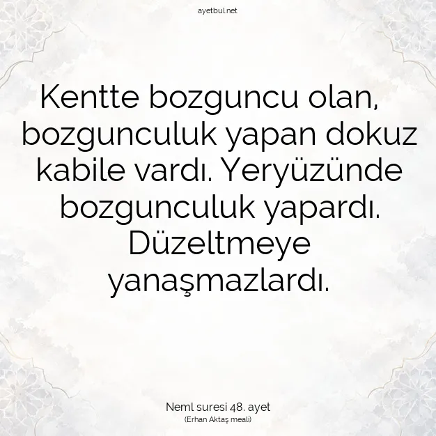 Ayetbul | Kuran Mealleri | Quran | Neml suresi 48. ayet