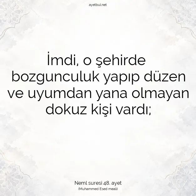 Ayetbul | Kuran Mealleri | Quran | Neml suresi 48. ayet