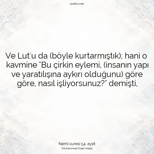 Ayetbul | Kuran Mealleri | Quran | Neml suresi 54. ayet