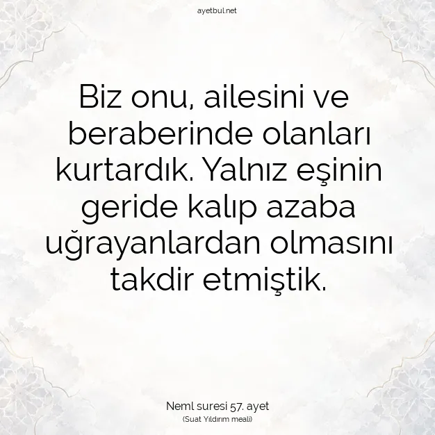 Ayetbul | Kuran Mealleri | Quran | Neml suresi 57. ayet