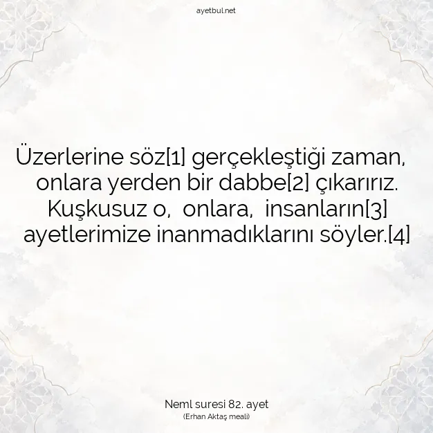 Ayetbul | Kuran Mealleri | Quran | Neml suresi 82. ayet