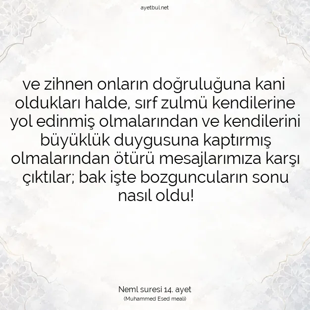Ayetbul | Kuran Mealleri | Quran | Neml suresi 14. ayet