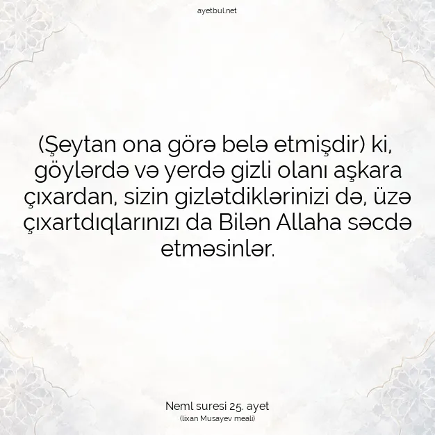 Ayetbul | Kuran Mealleri | Quran | Neml suresi 25. ayet