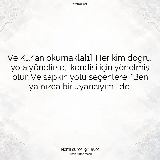 Ayetbul | Kuran Mealleri | Quran | Neml suresi 92. ayet