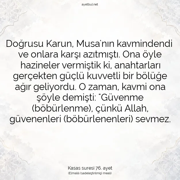 Ayetbul | Kuran Mealleri | Quran | Kasas suresi 76. ayet