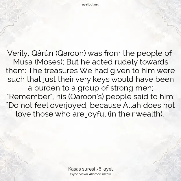Ayetbul | Kuran Mealleri | Quran | Kasas suresi 76. ayet