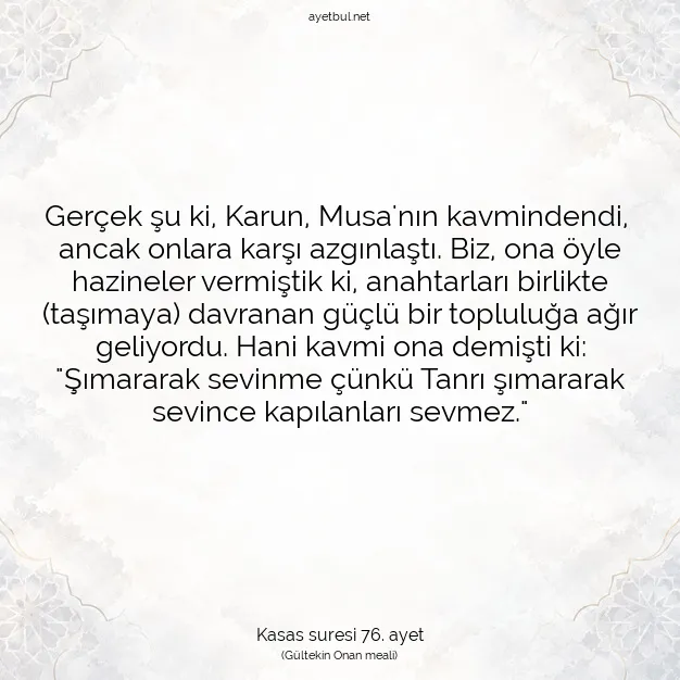 Ayetbul | Kuran Mealleri | Quran | Kasas suresi 76. ayet
