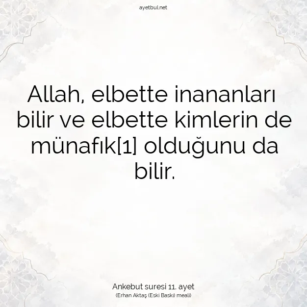 Ayetbul | Kuran Mealleri | Quran | Ankebut suresi 11. ayet