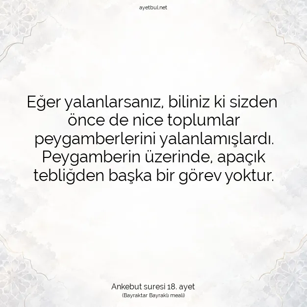 Ayetbul | Kuran Mealleri | Quran | Ankebut suresi 18. ayet