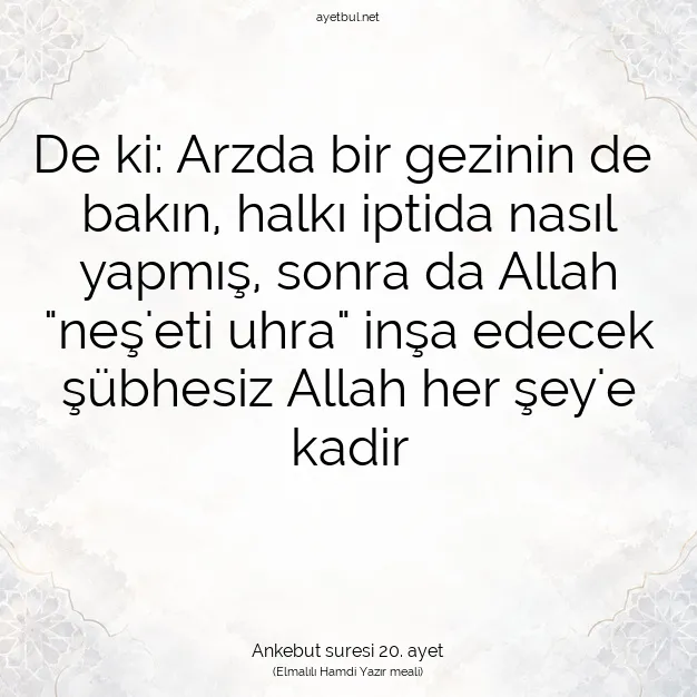 Ayetbul | Kuran Mealleri | Quran | Ankebut suresi 20. ayet