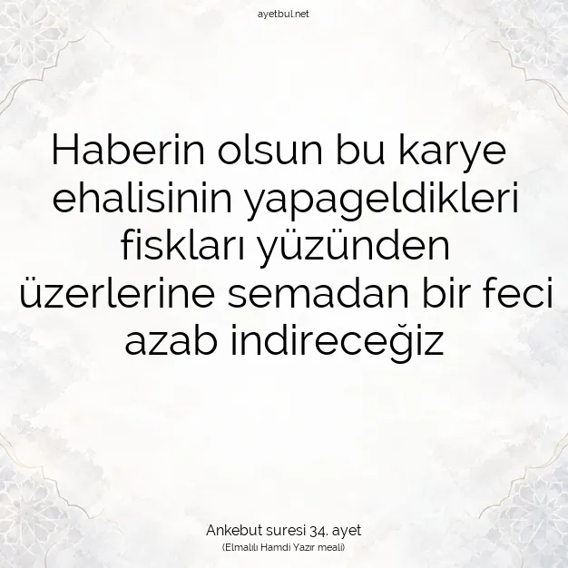 Ayetbul | Kuran Mealleri | Quran | Ankebut suresi 34. ayet