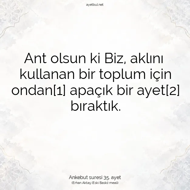 Ayetbul | Kuran Mealleri | Quran | Ankebut suresi 35. ayet