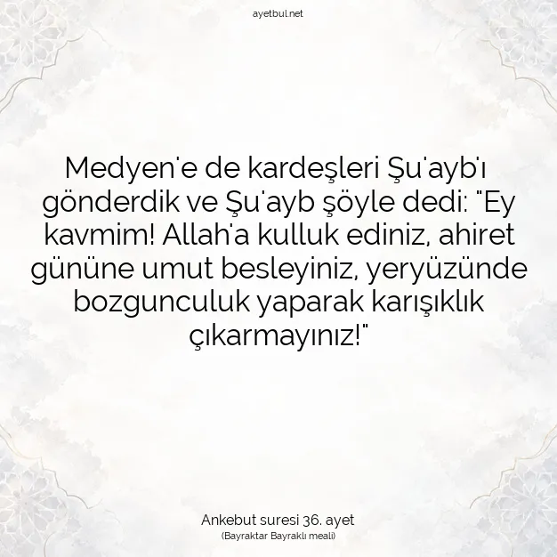 Ayetbul | Kuran Mealleri | Quran | Ankebut suresi 36. ayet