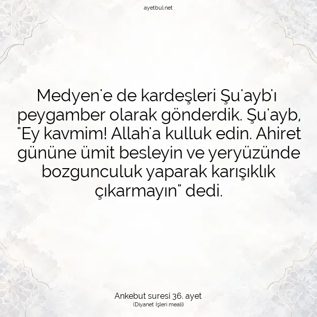 Ayetbul | Kuran Mealleri | Quran | Ankebut suresi 36. ayet