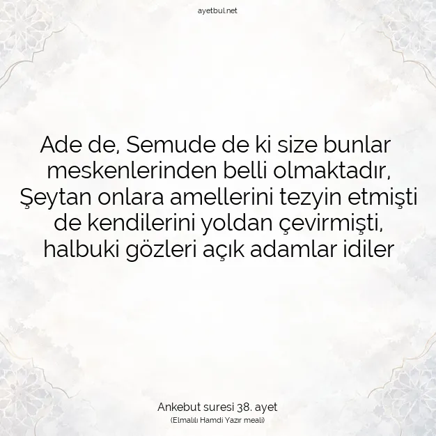 Ayetbul | Kuran Mealleri | Quran | Ankebut suresi 38. ayet