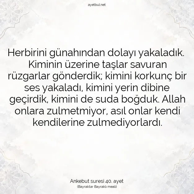 Ayetbul | Kuran Mealleri | Quran | Ankebut suresi 40. ayet