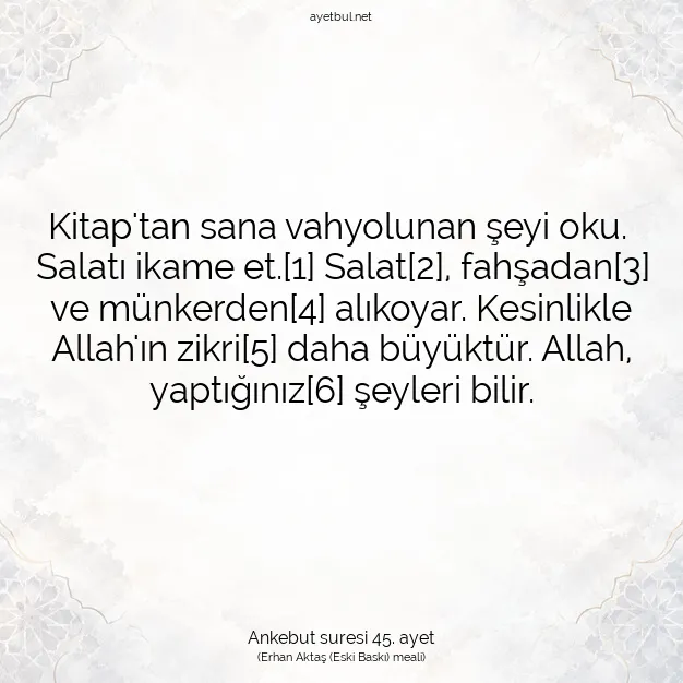 Ayetbul | Kuran Mealleri | Quran | Ankebut suresi 45. ayet